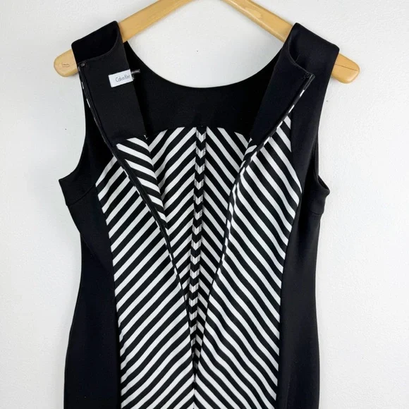 Calvin Klein Black & White Chevron Striped Sheath Dress Size 8 - Picture 8 of 12